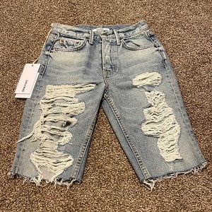 GRLFRND Denim high rise shorts. Beverly Distressed. Women’s size 24. NWT